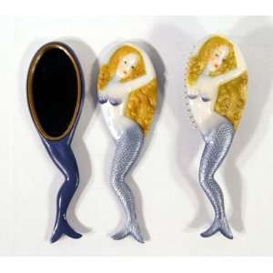    Handpainted Purple Mermaid Hair Brush Mirror Set (Set of 2) Beauty