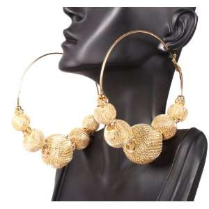 Gold POParazzi 3 Inch Hoop Earrings with 5 Mesh Disco Balls and Iced 