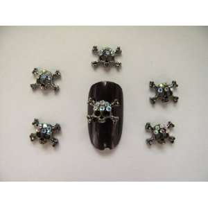 Nail Art 6 Pieces SKULL Dark Metal Rhinestones for Nails, Cellphones 