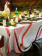 FRENCH LINEN TABLECLOTH 147X250CM NATURAL RED STRIPED  