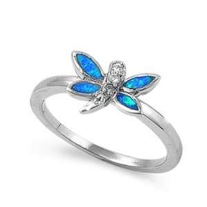  Sterling Silver Blue Butterfly Opal Ring Size 8 Jewelry