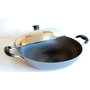  IKEDA 13.5 inch Iron Wok w/ Stainless Steel Cover, Double 