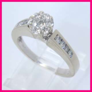 14kw Gold Round Diamond Cluster Engagement Ring .77CT  
