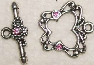 Silver Butterfly Pink Crystal Toggle Clasp Set 1220  
