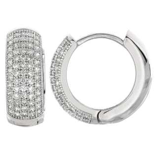 Diamonique Round Micro Pave CZ Huggie Hoop Earrings REAL Sterling 