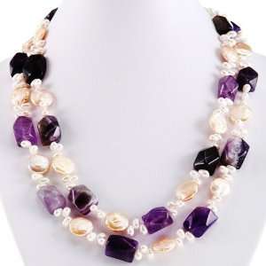  EXP Handmade Pearl, Amethyst & Sterling Silver Necklace Jewelry