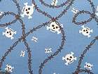   Cross Bones Barbed Wire Goth Girl Blue Halloween Punk Fabric BTY