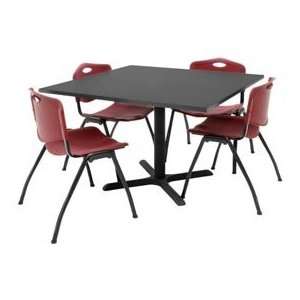  42 Square Table W/ Plastic Chairs   Gray / Burgundy