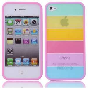 ) Rainbow Hard Plastic Protective Skin Case Slim Fit with Pink Border 