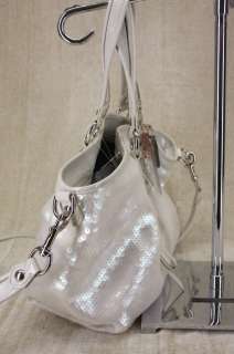 New COACH Poppy Sequins Rocker Satchel bag tote 16339 Opal Silver $398 