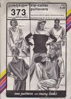 Stretch & Sew Pattern #373 ZIP COLLAR PULLOVER Bust/Chest 30 46  