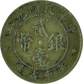 1912 24   China   Kwang Tung   20 Cents   Silver   Coin   8757  