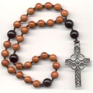  Anglican Prayer Beads, Rosary   Brown Fossil/Black Czech 