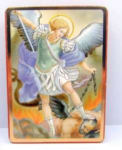   Archangel Catholic Religious Wood Office Desk Stand 3 1/2 High  