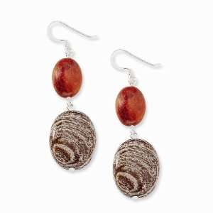   Sterling Silver Coral Red Recon & Red Zebra Jasper Earrings Jewelry