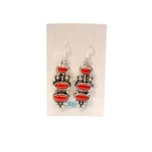  Three Stone Red Coral Dangle Earrings Jewelry