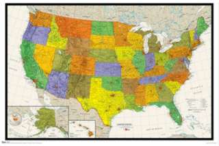 GEOGRAPHY POSTER ~ USA MAP COLORS United States America  