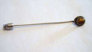 Victorian Stick Pin Silver & Tigers Eye Signed C. Plater  