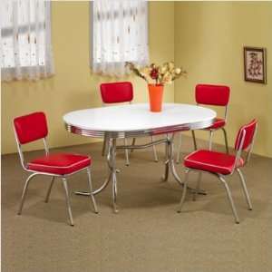  Retro Dining Table with Red Cushion Dining Chair in Chrome Furniture