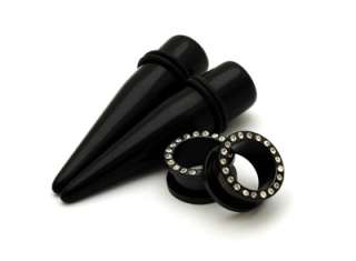 Black CZ Plugs and Tapers Set tunnels gauges PICK SIZE  