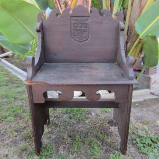   Spanish 17th Century Chair Small Wooden Throne with Carved Crest