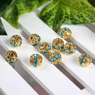 10pcs Charm Crystal Gold Plated Ball Spacer Beads 8mm  
