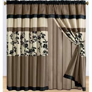    Floral Stripe Curtain Set w/ Valance/Sheer/Tassels