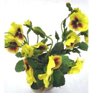    12 Small Yellow Pansy Spray Silk Flowers 14.5