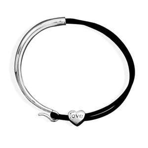   Slide Love Charm Bracelet Black Cord and Sterling Silver Jewelry