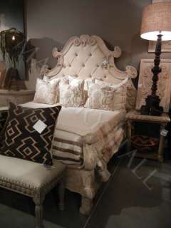 French Provincial Upholstered Carved Princess Queen Bed  