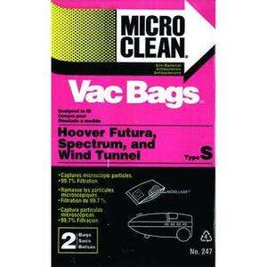 MICRO CLEAN~HOOVER~Vacuum Bags~TYPE S~NEW~2 Bags~FUTURA SPECTRUM WIND 