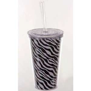   Insulated Tumbler Cup with Lid and Straw  Zebra