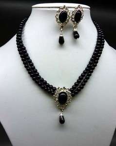 Wedding Jewellery Black Shell Pearl Silver Crystal Pendant Necklace 