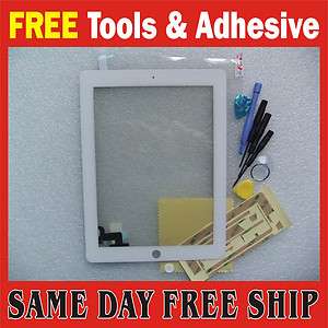 white Touch Screen Glass Digitizer+3M Adhesive Tape Sticker For iPad 2 