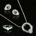 White Gold gp Lab Diamond Pendant Necklace Ring Earrings Jewerly Set 