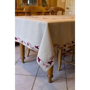  60 X 104 Inches Linen Embroidered Tablecloth/ Natural 