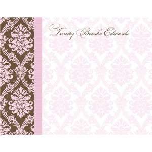    Elegant Damask Brown And Pink Thank You Notes 