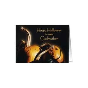 Happy Halloween Godmother, Orange pumpkins in basket with shadows and 