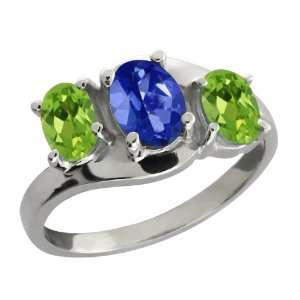   95 Ct Oval Sapphire Blue Mystic Topaz and Peridot Sterling Silver Ring