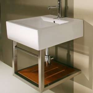   Wall Mounted Console with Wood Shelf and Towel Bar t