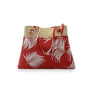  NOVICA Cotton and rattan handbag, Crimson Desire