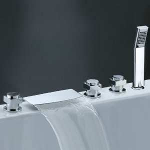 Three Handles Chrome Widespread Waterfall Bathtub Faucet with Handheld 