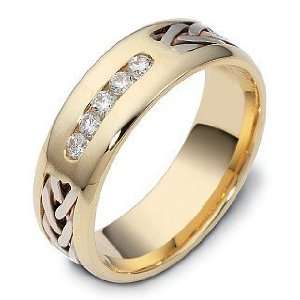   Gold Diamond & Titanium 7mm Wide Wedding Band   7.5 Dora Rings